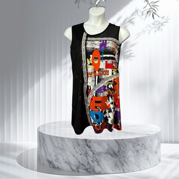 NWOT, Rio Collection, Sleeveless Tunic Rock & Roll, Large, Black & Colors - Picture 1 of 10